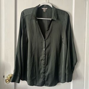 H&M Satin Dark Green Button Down